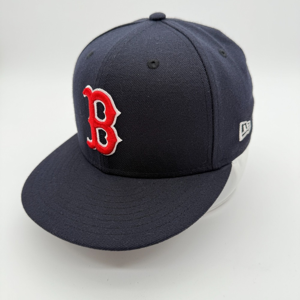 New Era Navy Blue Boston Red Sox Fitted Hat with Red Logo